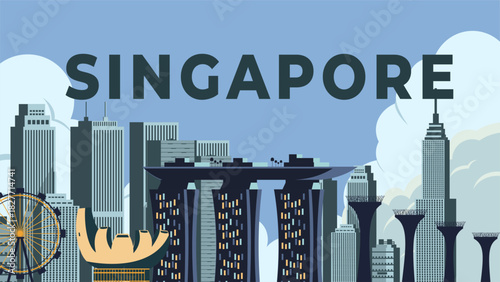 Singapore skyline view flat illustration 