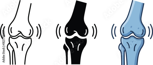 Knee Pain Icon Set Line Art, Silhouette, and Blue Color in Joint