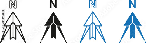 North Direction Arrow Icons, Minimalist Compass Navigation Sign Vectors on White
