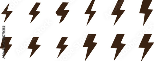 Lightning bolt icon. Flash symbol, thunderbolt, blitz lightnings strike sign.  Collection of lightning bolt icons in various style