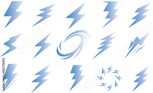 Lightning bolt icon. Flash symbol, thunderbolt, blitz lightnings strike sign.  Collection of lightning bolt icons in various style