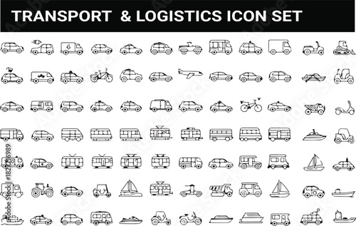 Transport thin line icons set. Vehicle icons. Transport editable stroke icons collection. Vehicle thin line icons set. Transport sign.