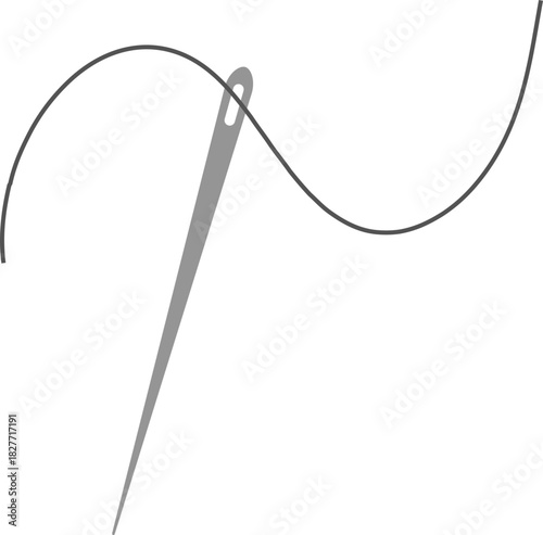 Needle with thread doodle simple icon, line embroidery decoration. Curvy thread sewing, tailor tool silhouette