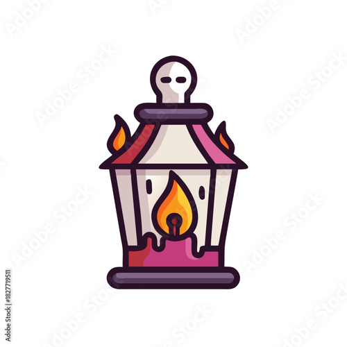 Haunted Lantern Vector Color Icon Illustration