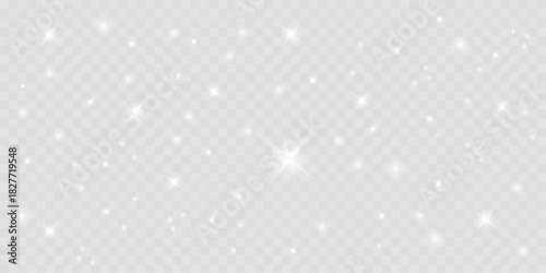 A glowing light effect with shimmering glitter and bright particles on a transparent background.Soft white sparkles add a festive, magical feel, ideal for Christmas-themed designs and holiday graphics