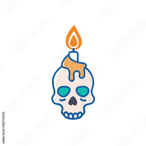 Skull Candle Flame Vector Color Icon Illustration