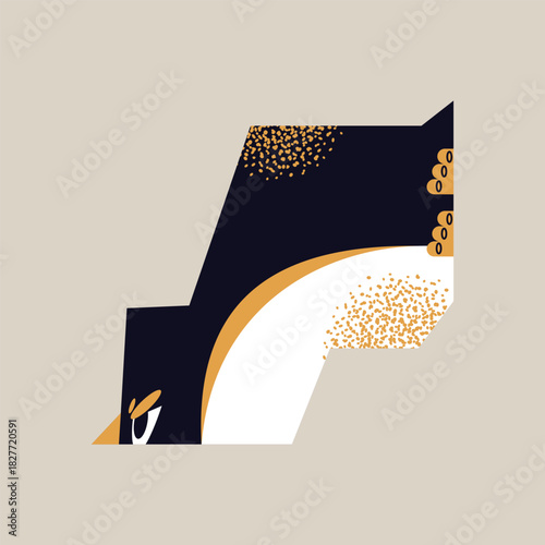 Abstract geometric stylized penguin characters isolated on background. Funny sad birds, winter wildlife, annoyed faces concept. Vector flat illustration