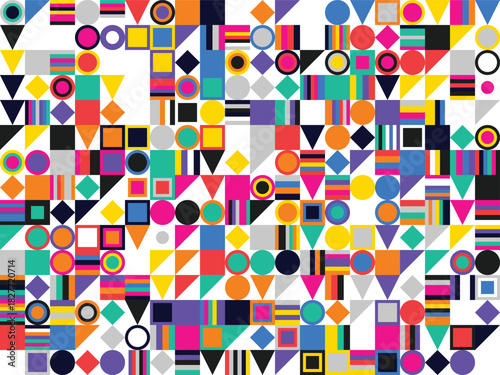 Vibrant abstract geometric mosaic pattern background design with bright colors. isolated PNG with Transparent Background