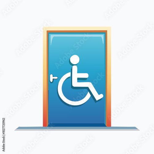 Blue door with white wheelchair accessibility symbol.