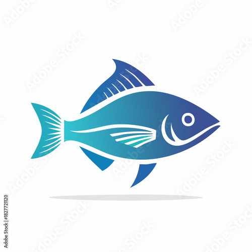 Blue fish illustration on white background, aquatic animal design.