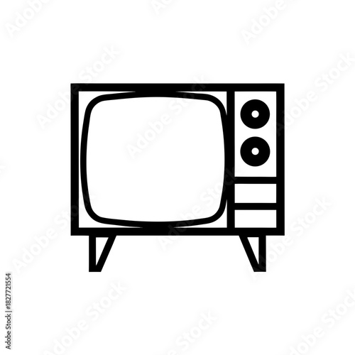 Illustration of a retro television set on transparent background silhouette