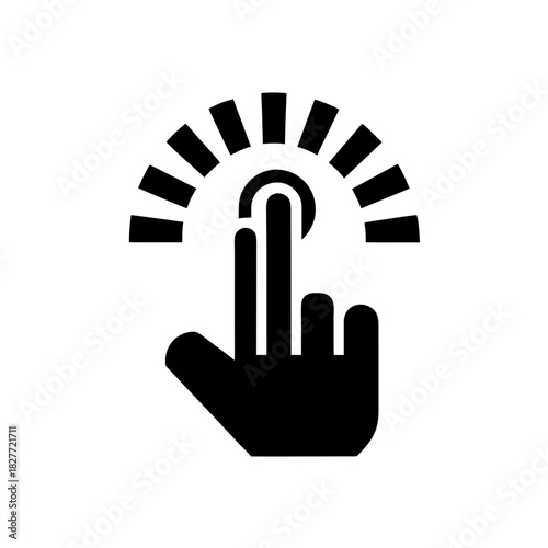 Hand touching or pressing something here on transparent background silhouette