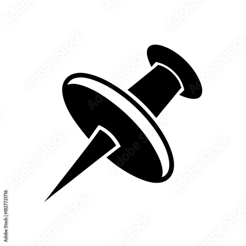 Illustration of a black push pin icon on transparent background silhouette