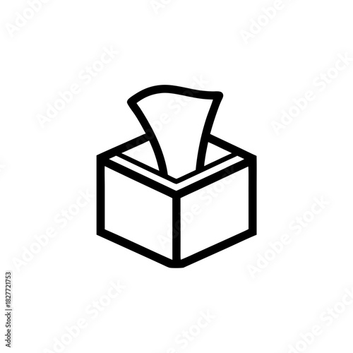 Tissue box with tissue coming out top on transparent background silhouette