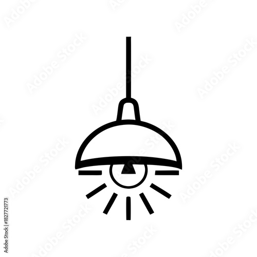 Hanging light fixture with rays icon on transparent background silhouette