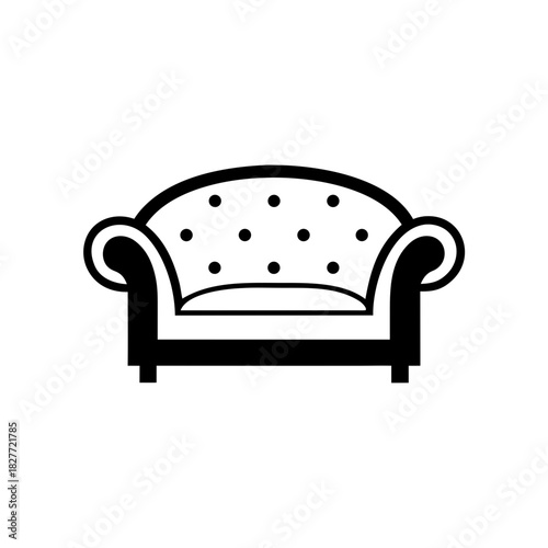 Illustration of a tufted couch icon on transparent background silhouette