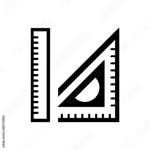 Illustration of a ruler and protractor on transparent background silhouette