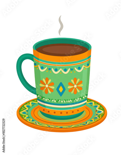 Traditional mexican café de olla brewed with cinnamon and piloncillo, served in a rustic clay mug, isolated on white background