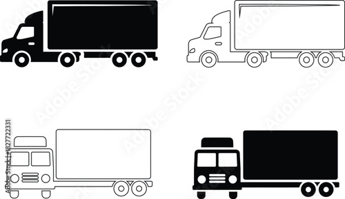 Heavy Cargo Truck Vector Icon Set – Logistics and Freight Transport Symbols