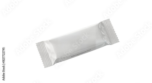 Blank white flow pack wrapper mockup for a chocolate or protein snack bar. Isolated on transparent background, png