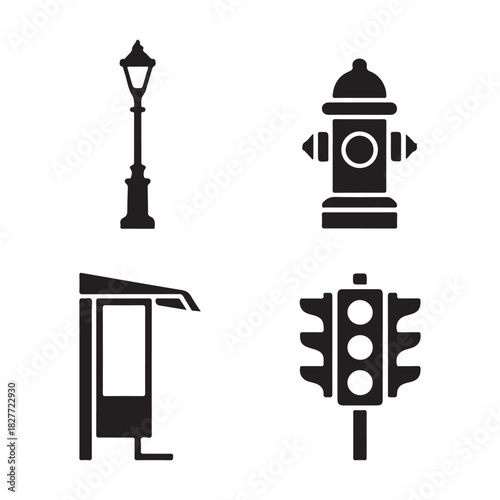 Traffic signal light control system silhouette vector icon