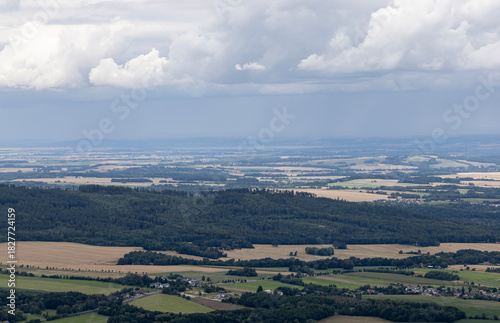 Fototapeta Naklejka Na Ścianę i Meble -  Opawskie Mountains, Poland. View from the summit to the mountain valley of the Czech Republic and Poland.