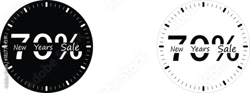 New Year sale design featuring a large 70 percent discount surrounded by neat decorative tick marks forming a clean modern and eye catching promotional badge suitable for festive marketing themes