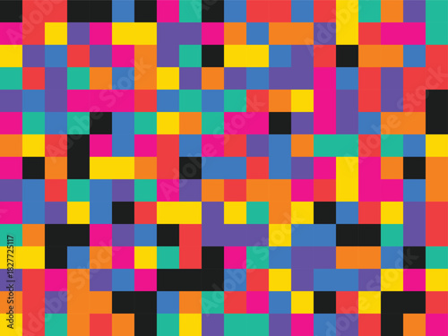 Bright geometric abstract seamless pattern background of colorful digital pixels or blocks. isolated PNG with Transparent Background