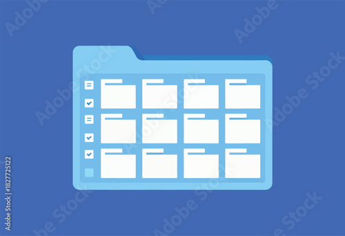 A digital file folder icon with multiple folders arranged in a grid with checkmarks and lines