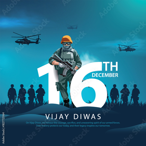Vector illustration of Vijay Diwas 16 December 1971. Creative design for poster, banner, card.