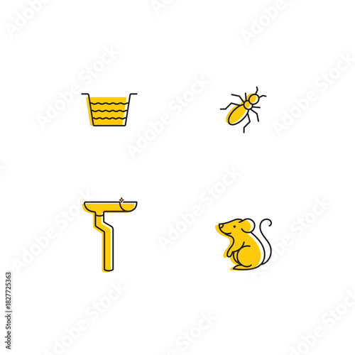Color Home Gutter Problem Icon set illustrations