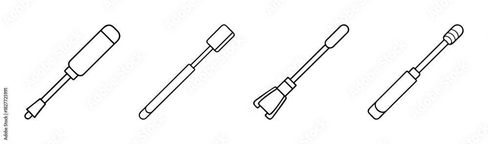 Obraz premium Line art icons of various hand tools, repair, construction, diy instruments