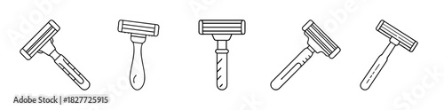 Collection of outline disposable safety razors for personal hygiene tools