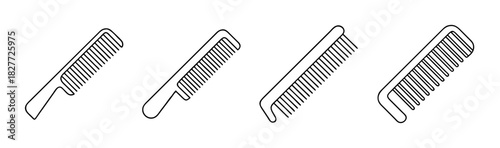 Set of four line art hair comb icons for grooming and styling purposes