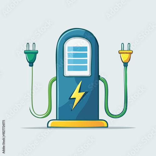 Electric Vehicle Charging Station with Two Plugs and Lightning Bolt Symbol.