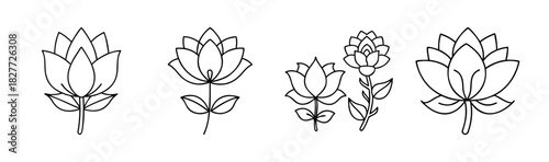 Minimalist outline lotus flowers for peaceful and serene botanical designs