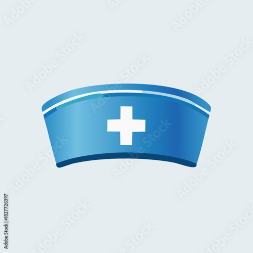 Blue Nurse Cap with White Cross Symbol.