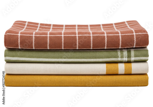 Bild auf Leinwand Isolated stack of folded kitchen towels, tea towels, linen cloths, multi-colored