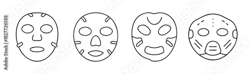Facial sheet mask line art set: skincare beauty treatment cosmetology icon