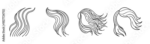 Flowing hair strands and locks vector illustration set for design elements
