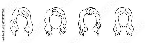 Collection of diverse women's hairstyles line art set, hair fashion styles