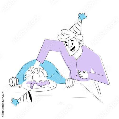 A sketchy style illustration showing a two friends doing birthday prank