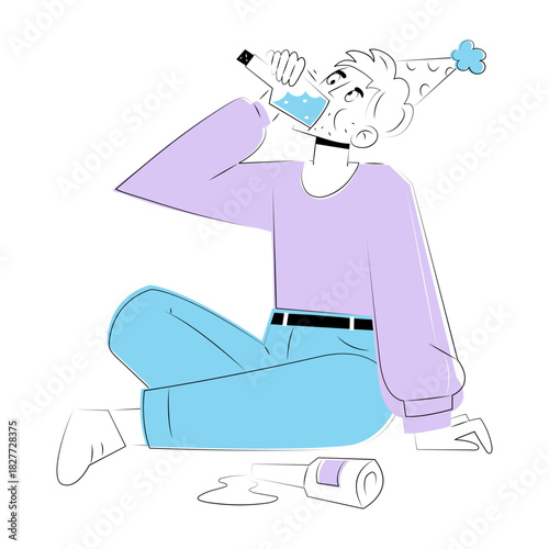 A sketchy style illustration showing a drunk man