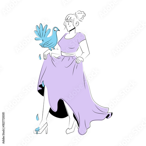 A sketchy style illustration showing a ruined dress