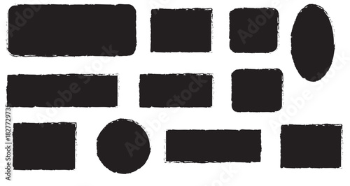 Brush frame rough rectangle box shape set. Grunge rectangle and circles brush set. Ink pen rectangles squares circles ovals collection. black ink brush strokes.
