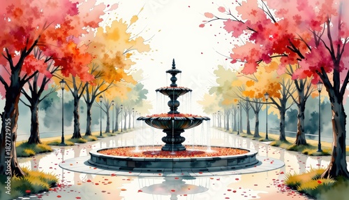 Water fountain with central feature impressive water fountain featuring prominent central element creating tranquil aquatic display