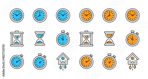 Collection of simple icons representing different timekeeping devices

