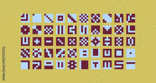 Pixel tile symbols with subtle ethnic influence