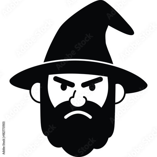 Angry wizard with beard and hat vector illustration magic sorcerer magician character fantasy cartoon face