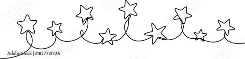 One Line Doodle Stars with Whimsical Curves.